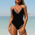 thumbnail image 5 of Huesdet Women's One-piece Swimsuits Deep V Neck Keyhole Cutout O Ring Textured Bathing Suit[Black,S], 5 of 9