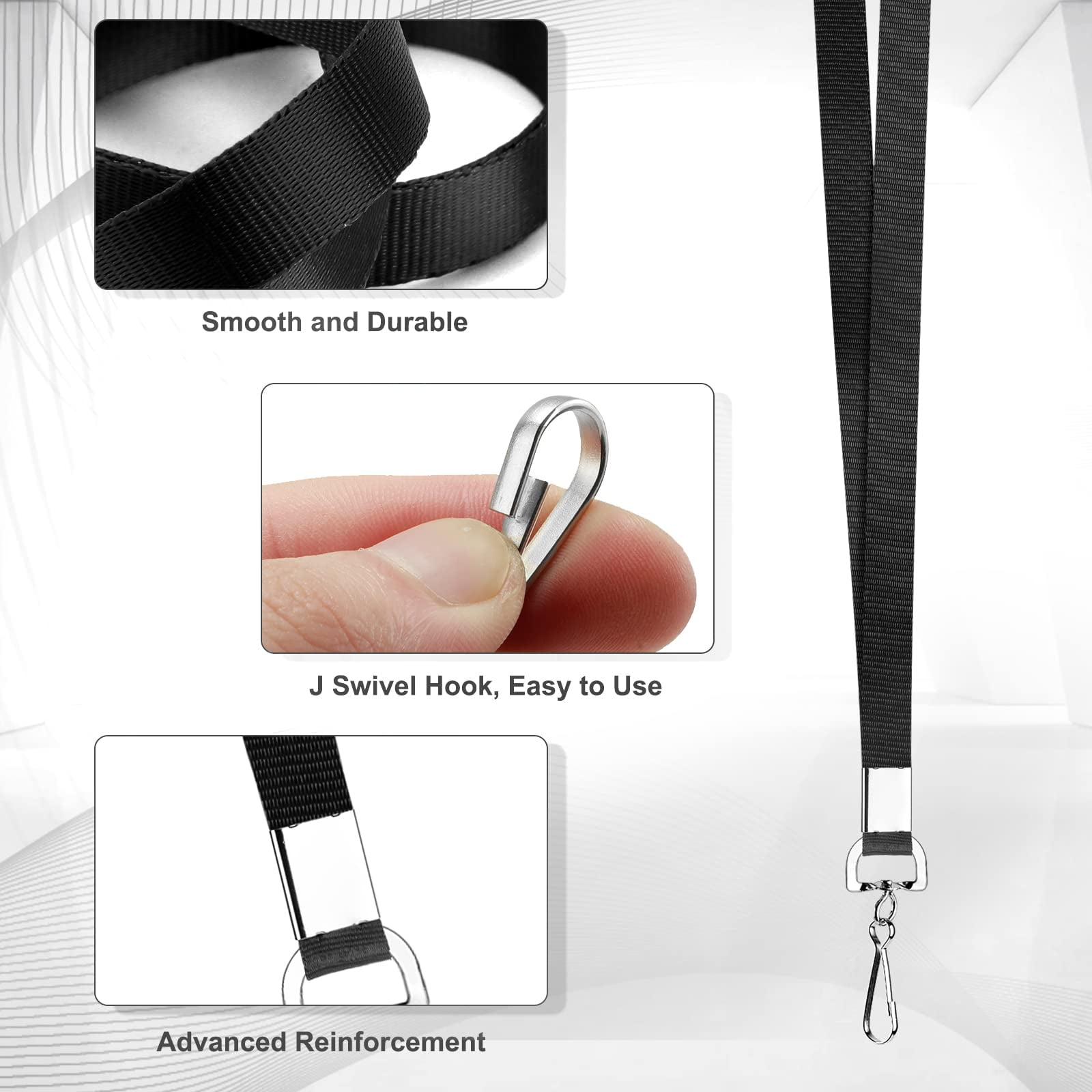 50 Pack Black Lanyard Bulk For Id Badge Holder Durable Flat With Swivel Hook And Clip