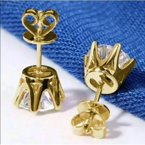 Omjewels 3Ct Round Cut Lab-Created Diamond Solitaire Stud Earrings 14K Yellow Gold Plated