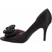 Nina Women's Friedel Black Crystal Beaded Bow Satin Asymmetric d'Orsay Dress Pump