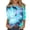 Cyan, variant on Womens Summer Tops 3/4 Sleeve Shirts Crew Neck Tie Dye Trendy Blouses Turquoise S