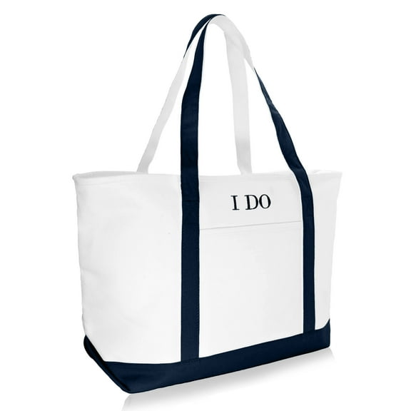 Dalix I Do Adult Cotton Canvas Tote Bags, Navy Blue