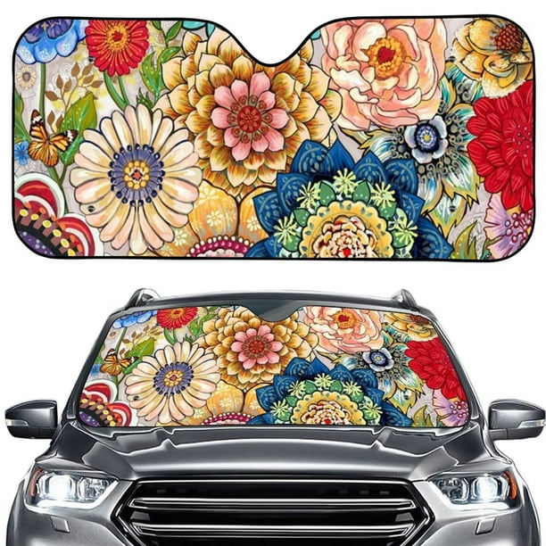 Renewold Boho Flower Mandala Car Sunshade for SUV Truck Van Automative ...