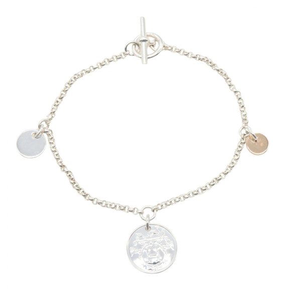 Pre-Owned Hermes Ex-Libris Bracelet - Sterling Silver 925, 18K Pink Gold (PG) Women's...