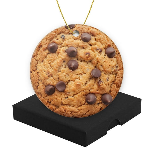 Christmas Ornament Round Ceramic Keepsake Holiday Present Christmas Decoration for Tree 2.95inChocolate Chip Cookie on White Surface