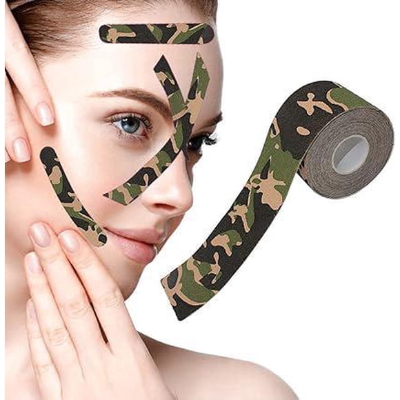 Face Lift Tape, Face Lift Sticker, V-Line Face Lift Patch, Anti Wrinkle Face Patch, Face Lift Tape, Invisible Face Lift Patches, for Skin Tightening, 5cmx5m, Green Camouflage