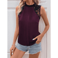 thumbnail image 4 of Women'S Lace Sleeveless Tops Pleated Summer Tank Tops Dressy Casual Sleeveless Shirts Blouse Wine Red XL, 4 of 9