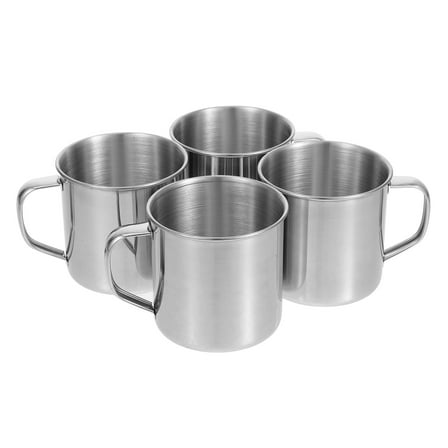 WEUVEB Stainless Steel Camping Cup Metal Tumbler With Handle Silver 4Pcs 10.00X7.00X7.00cm