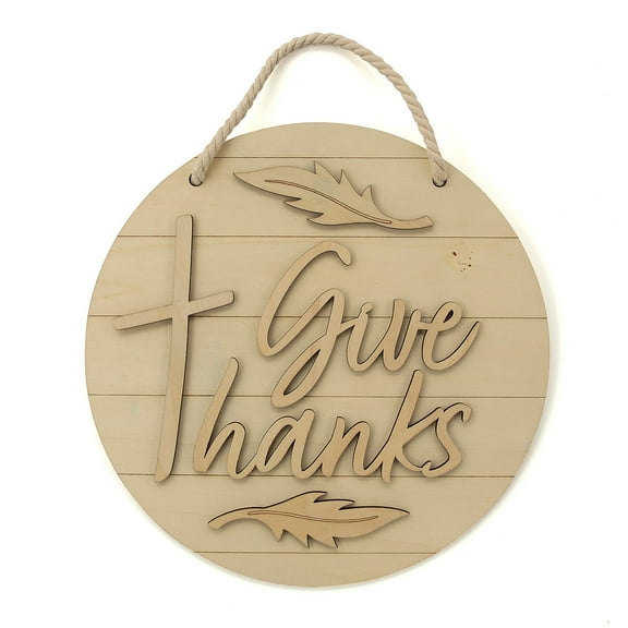 DIY Unfinished Wood Religious Give Thanks Door Sign