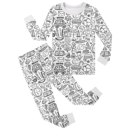 Color Pajamas for Boys Girls Kids Diy Hand Painted Homewear Set Long Sleeve Top with Pajamas Pants Festival Gifts 5-6 Years