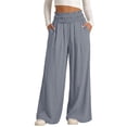thumbnail image 5 of Posijego Women's Plus Size Pants Ruffled Elastic Waist Wide Leg Casual Trousers Flowy Dress Palazzo Pants with Pockets, 5 of 9