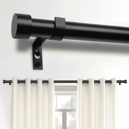 1 inch adjustable black curtain rods, 16"-28" window curtain rod set, heavy duty curtain rods with aluminium finials,easy to install
