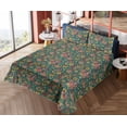 thumbnail image 4 of Ambesonne Floral Design Fitted & Flat Sheet with Shams 4 Pcs Set, Botany Autumn Blooms, Queen, Teal Dark Coral Apricot, 4 of 5