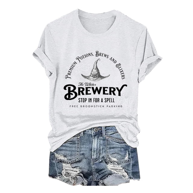 T-Shirt à Manches Courtes pour Femmes Femmes Liquidation T-Shirt Mélangé pour Femmes Femmes the Wilches Brewery Stop in for A Spell T-Shirt à Col Rond Imprimé Massachusetts