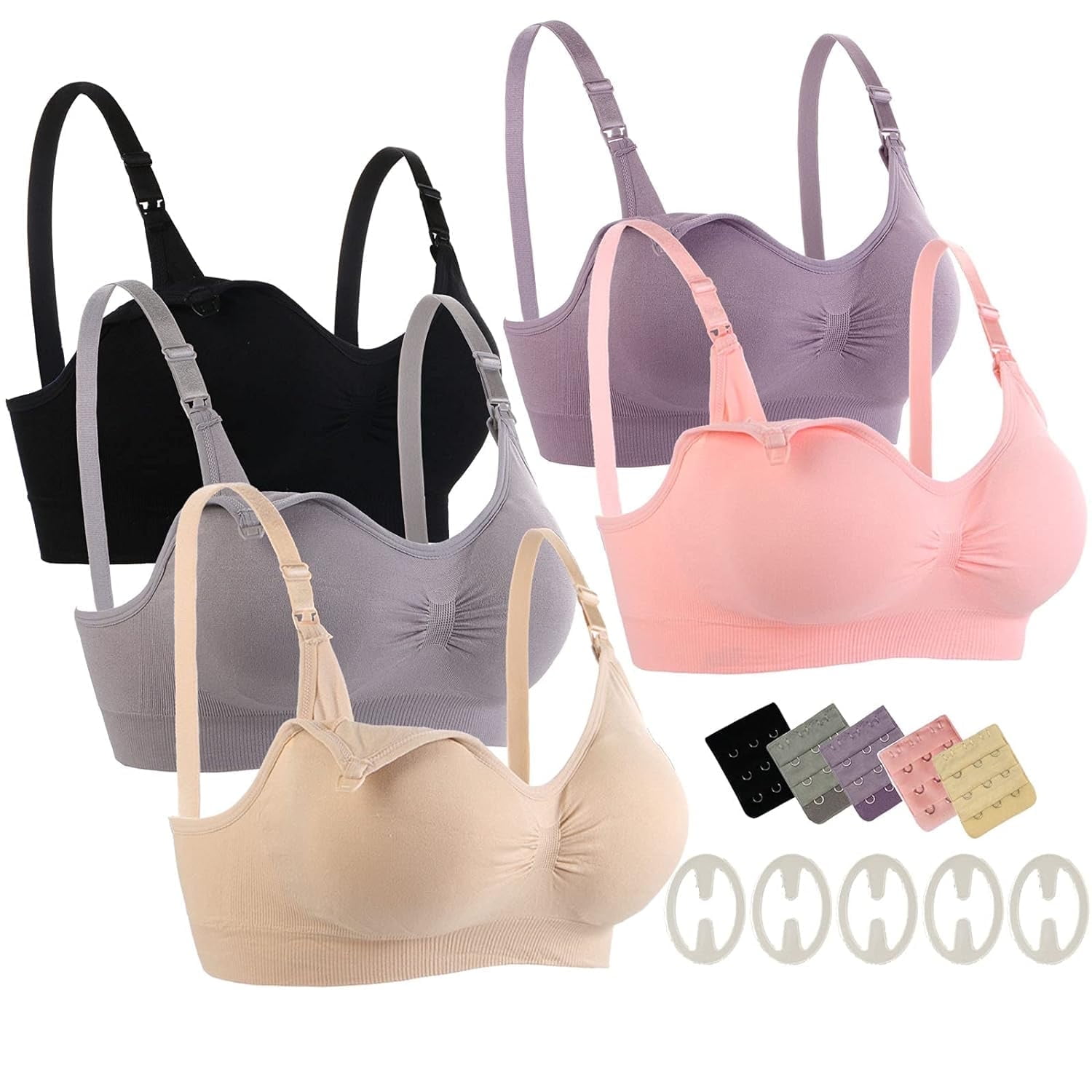 5 Pack Nursing Bra,Seamless Breastfeeding Bras Maternity Bra,5 Colors (L),Multicolor