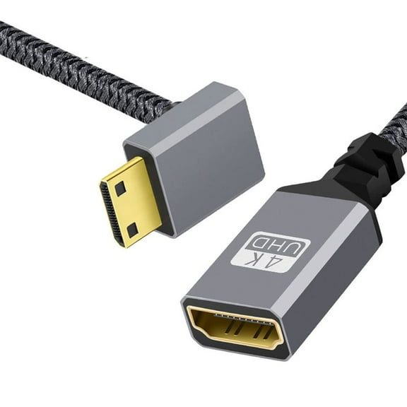 JSER 4K Type-C MINI HDMI 1.4 Male 90 Degree Down Angled to HDMI Female Extension Cable for DV MP4 Camera DC Laptop