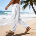 thumbnail image 5 of Uwinwear Men's Loose Fit Linen Pants, Lightweight Drawstring Waist Casual Summer Beach Yoga Trousers White L, 5 of 5