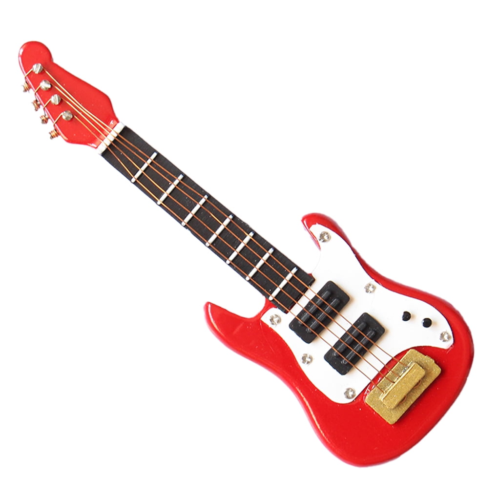 Toma Mini House Guitar Fake Guitar Models Durable Dolly House Toy House Accessory for Household Kindergarten School Children Parents Red