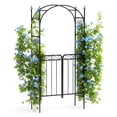 thumbnail image 3 of BeesClover 8FT Metal Garden Arbor with Gate, Outdoor Archway Trellis for Climbing Roses, Vines, Backyard, Patio & Wedding Decor, Black, 3 of 7