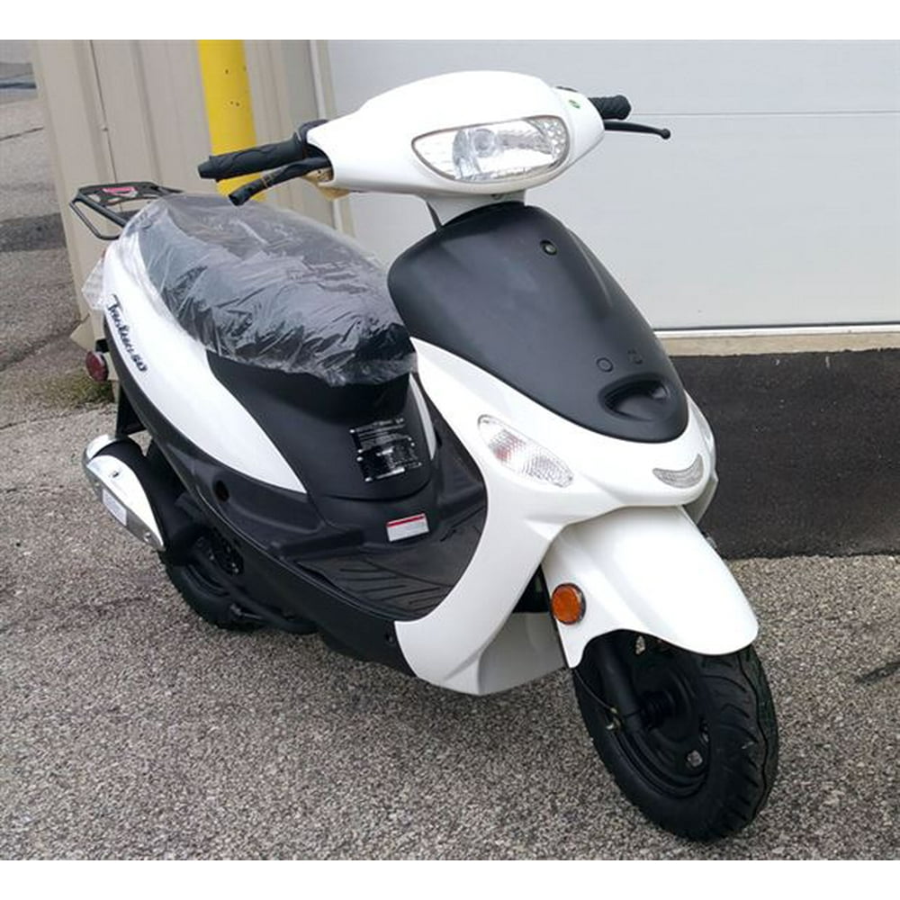White TAOTAO ATM50A1 50cc Moped Scooter with 10" Wheels, Key and Kick Start! Rear Trunk