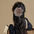 thumbnail image 3 of 14cm/5.5" Big Silky Fabric Flower Brooch Pin for Women Girls Dainty Peony Camellia Brooches Duckbill Alligator Hair Clips Barrettes Floral Hair Pins Wedding Holiday Costume Accessories (Coffee), 3 of 12