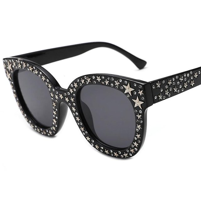 Gafas de sol con forma de ojo de gato y estrellas de cristal brillante vintage para mujer, gafas de sol con purpurina novedosa