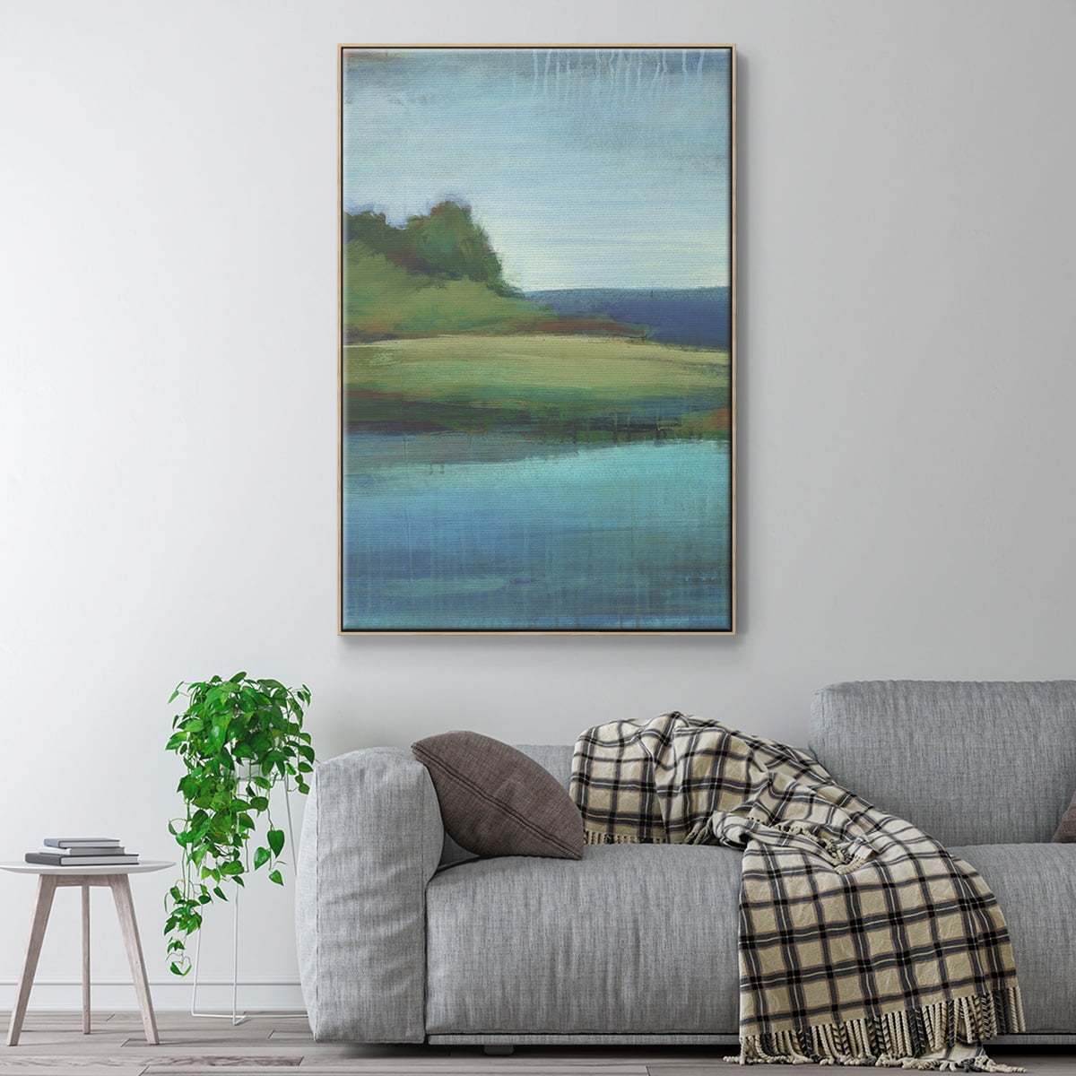 Silent Lakeside I Framed Premium Gallery Wrapped Canvas - Ready to Hang - 27 x 41 - Natural Wood Floating Frame
