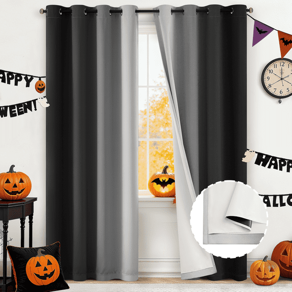 Yakamok 100% Blackout Curtains 84 Inch Length 2 Layers,Black Curtains for Bedroom Ombre Room Darkening Grommet Gradient Drapes, Light Blocking Thermal Insulated Window Curtains for Living Room