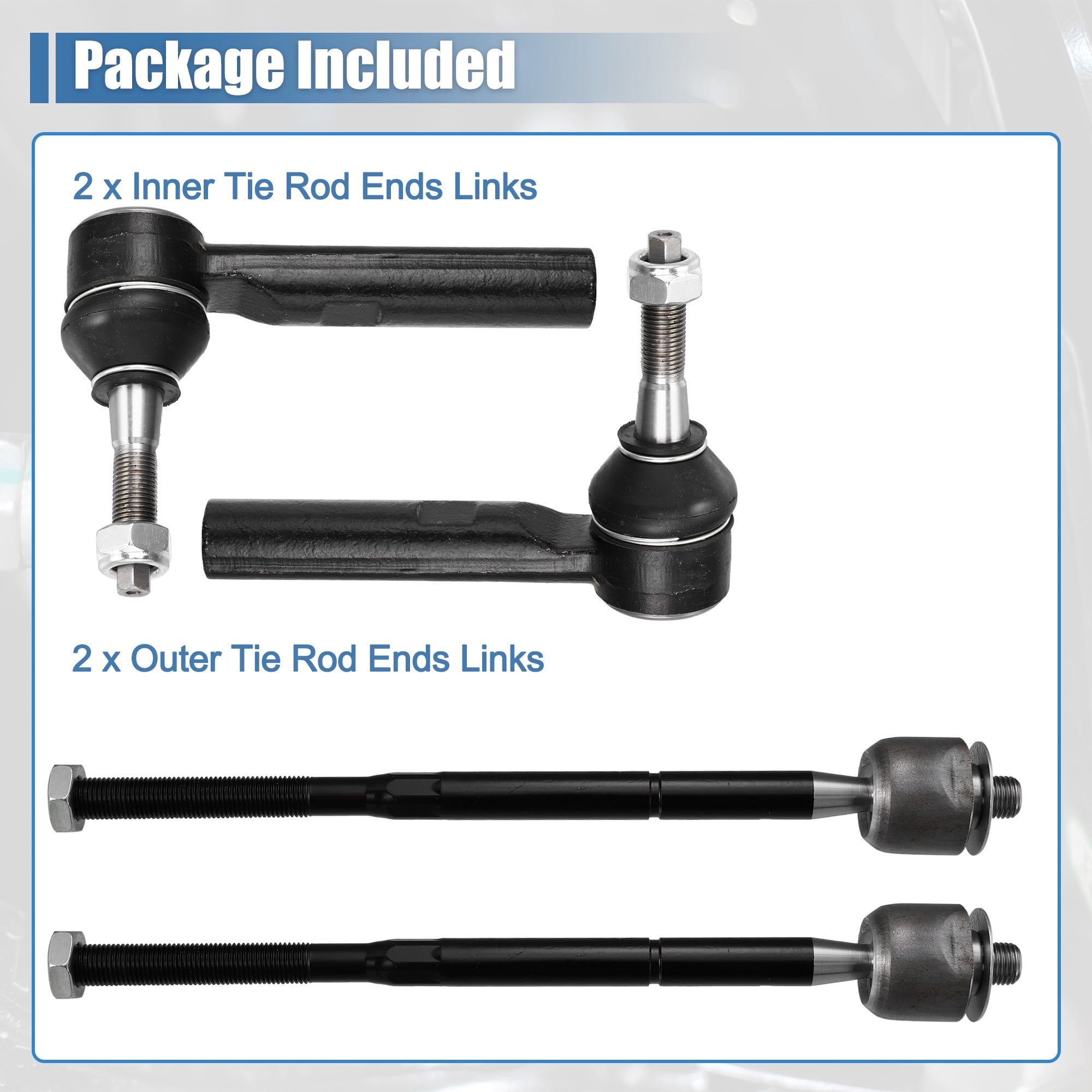 4pcs Front Inner Outer Tie Rod Links Suspension Steering Tie Rod
