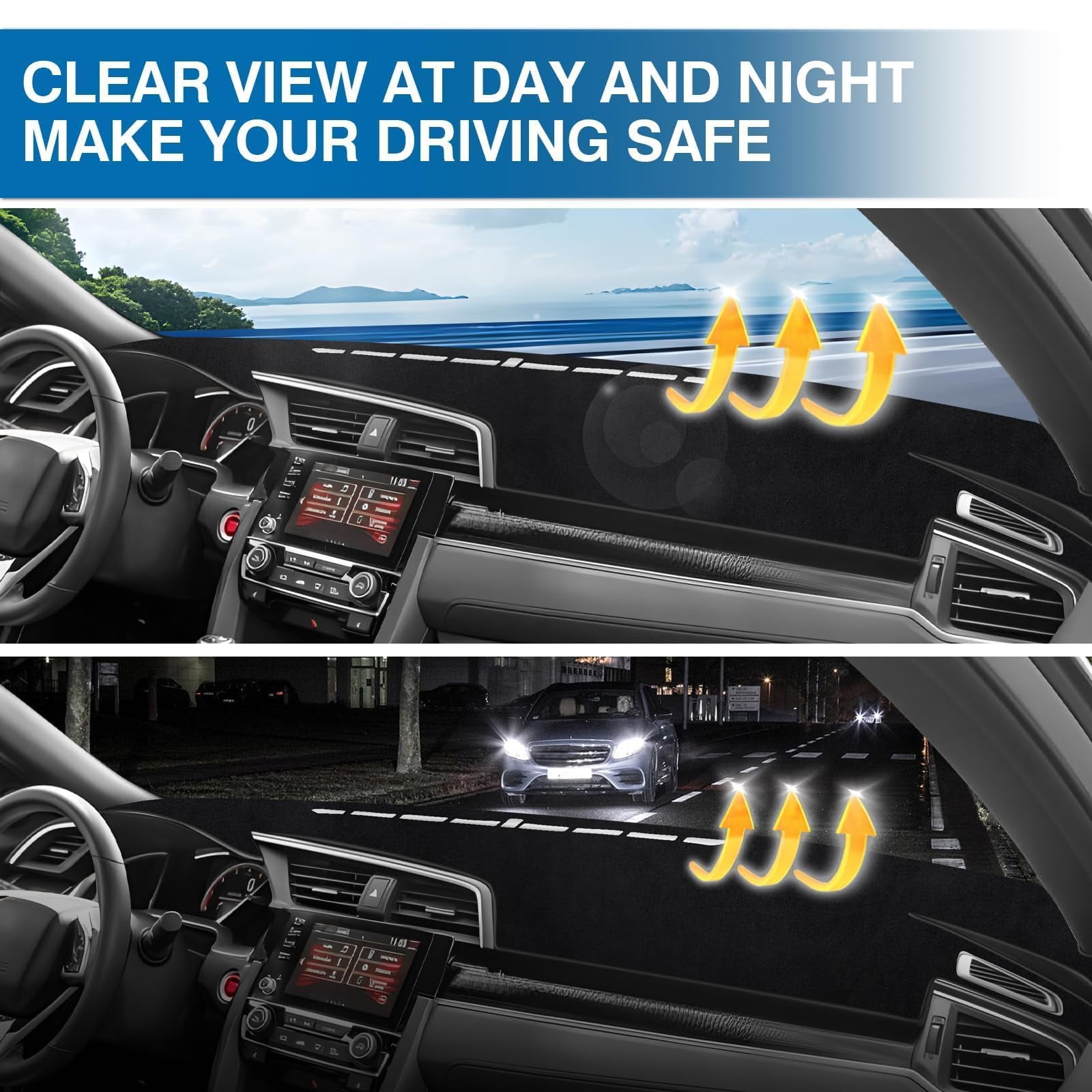 GUANGHUI Car Dash Cover Mat for Civic 2016-2018 2019 2020 2021 (Hatchback/Sedan/Coupe) Polyester Non-Slip Center Console Dash Cover Interior for Civic Accessories Sunshade Windshield Glare