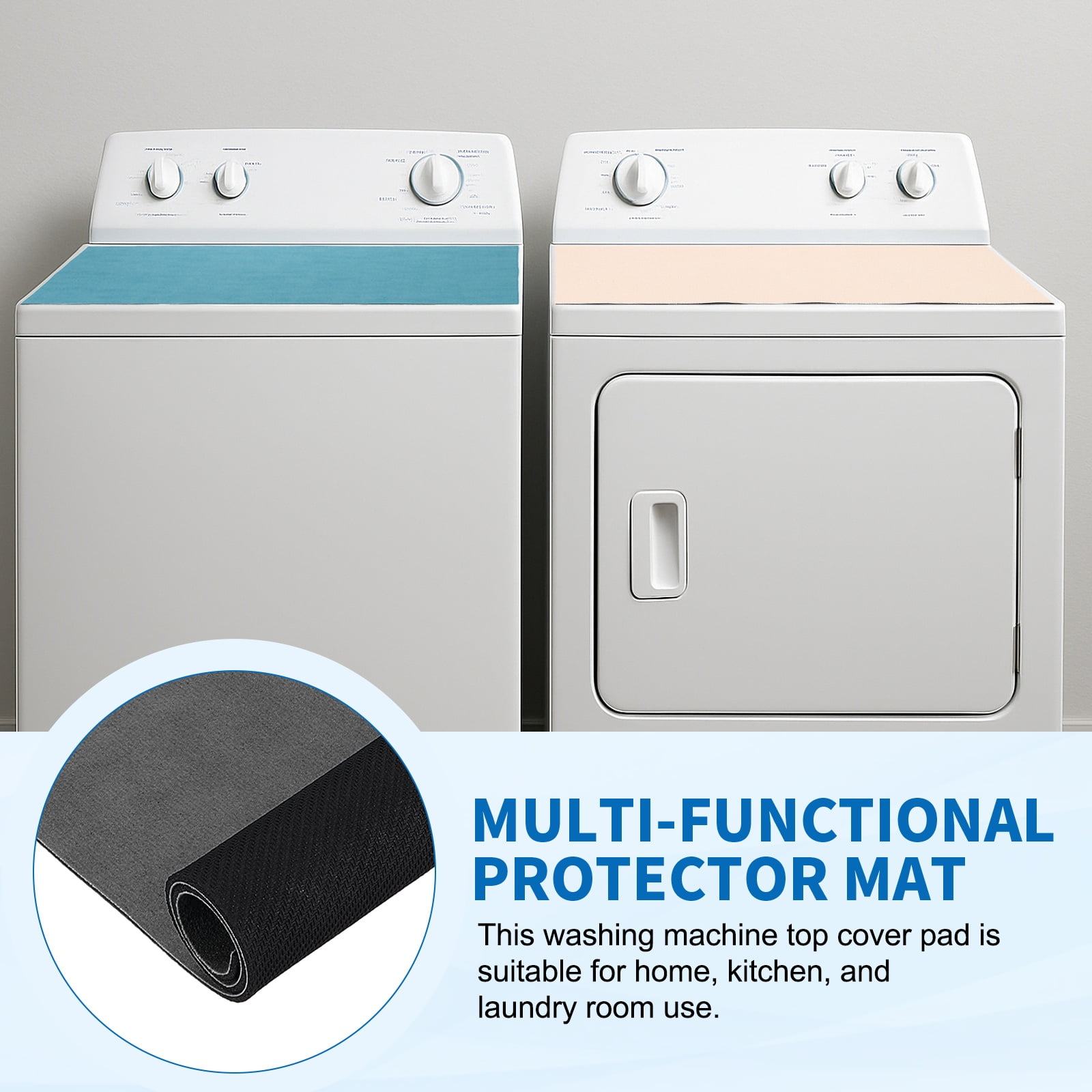 Washer and Dryer Top Protector Mat 24" x 16", 2Pack - Non-Slip, Quick Drying Rubber Washing Machine Top Cover Pad for Home Kitchen Laundry Room, Deep Gray