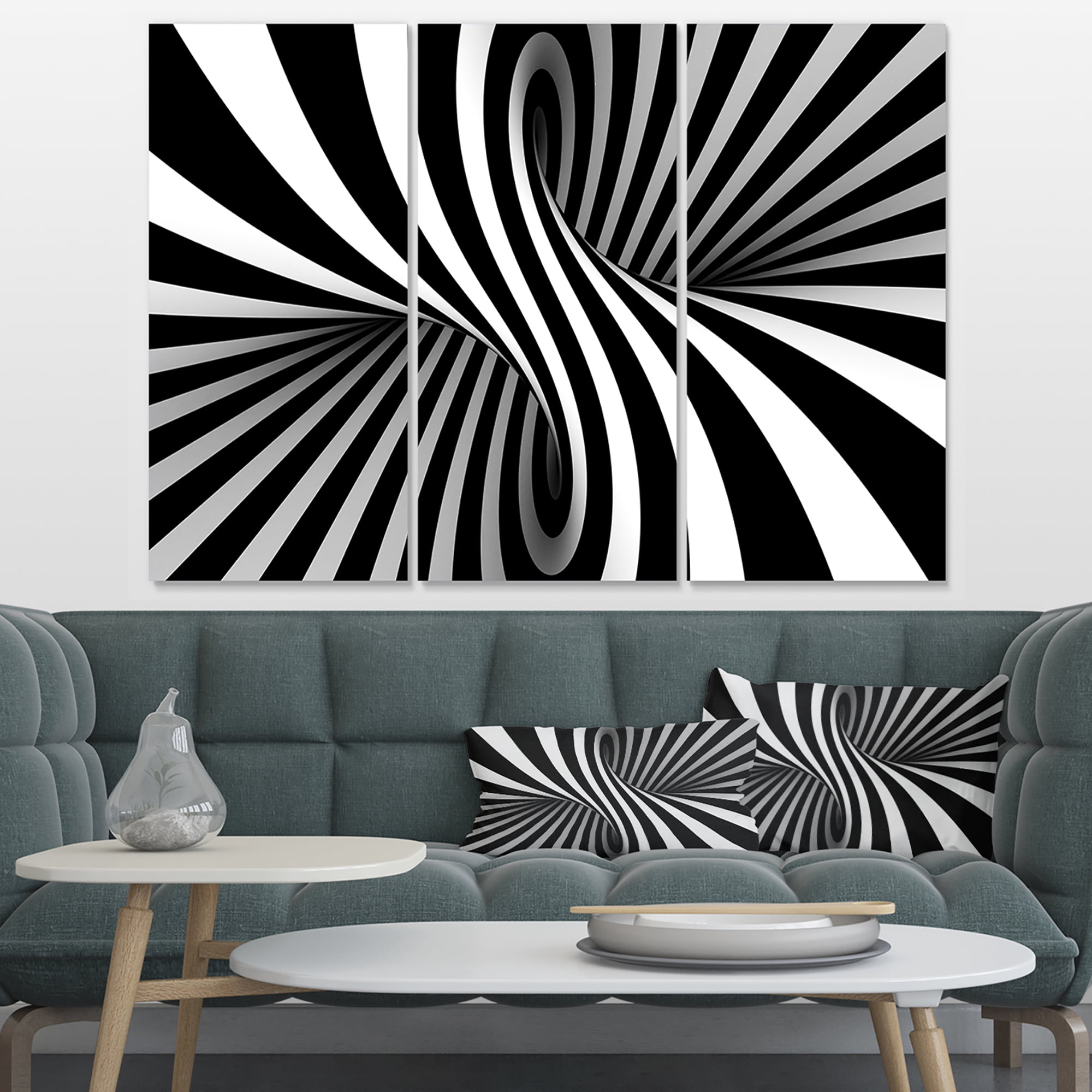 Designart 'Black and White Spiral ' Abstract Canvas Art Print