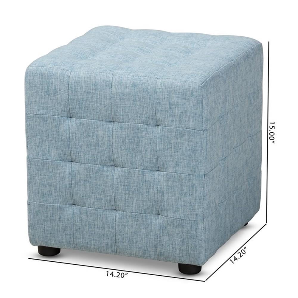 Baxton Studio Elladio Modern and Contemporary Light Blue Fabric Upholstered Tufted Cube Ottoman Set