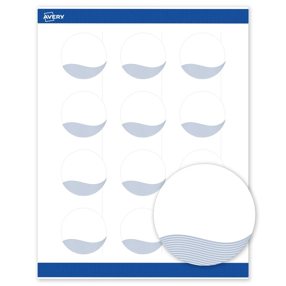 Avery Round Labels, Colorful Design, 2" Diameter, 120 Total, Matte, Blue Waves