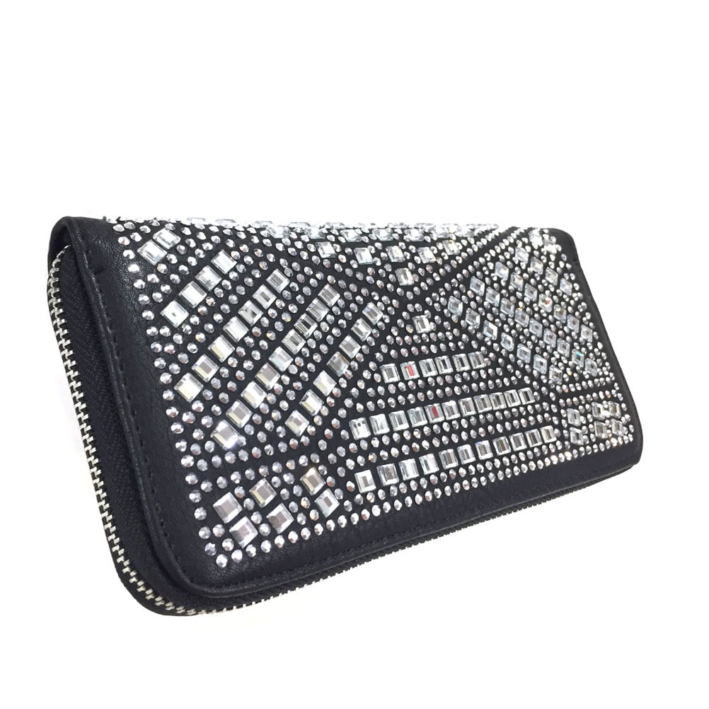 ZzFab Gem Wallet Matching Rhinestone Wallet for Sparkle Purse Black with Wristlet Strap