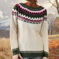 thumbnail image 2 of Arlun Womens Fair Isle Sweaters Vintage Argyle Iceland Oversized Sweaters Colorful Crew Neck Loose Comfortable Knit Tops Long Sleeve Fall Winter Warm Pullover Tops Dark Green XL, 2 of 4
