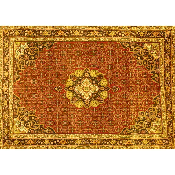 Ahgly Company Indoor Rectangle Medallion Yellow Traditional Area Rugs, 5' x 8'
