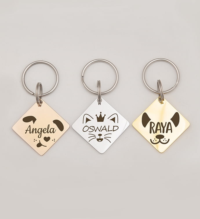 Anavia Metal Stainless Steel Diamond Name - Animal Face Birthday Holiday Christmas Engraved Dog Cat ID Tag, Silver