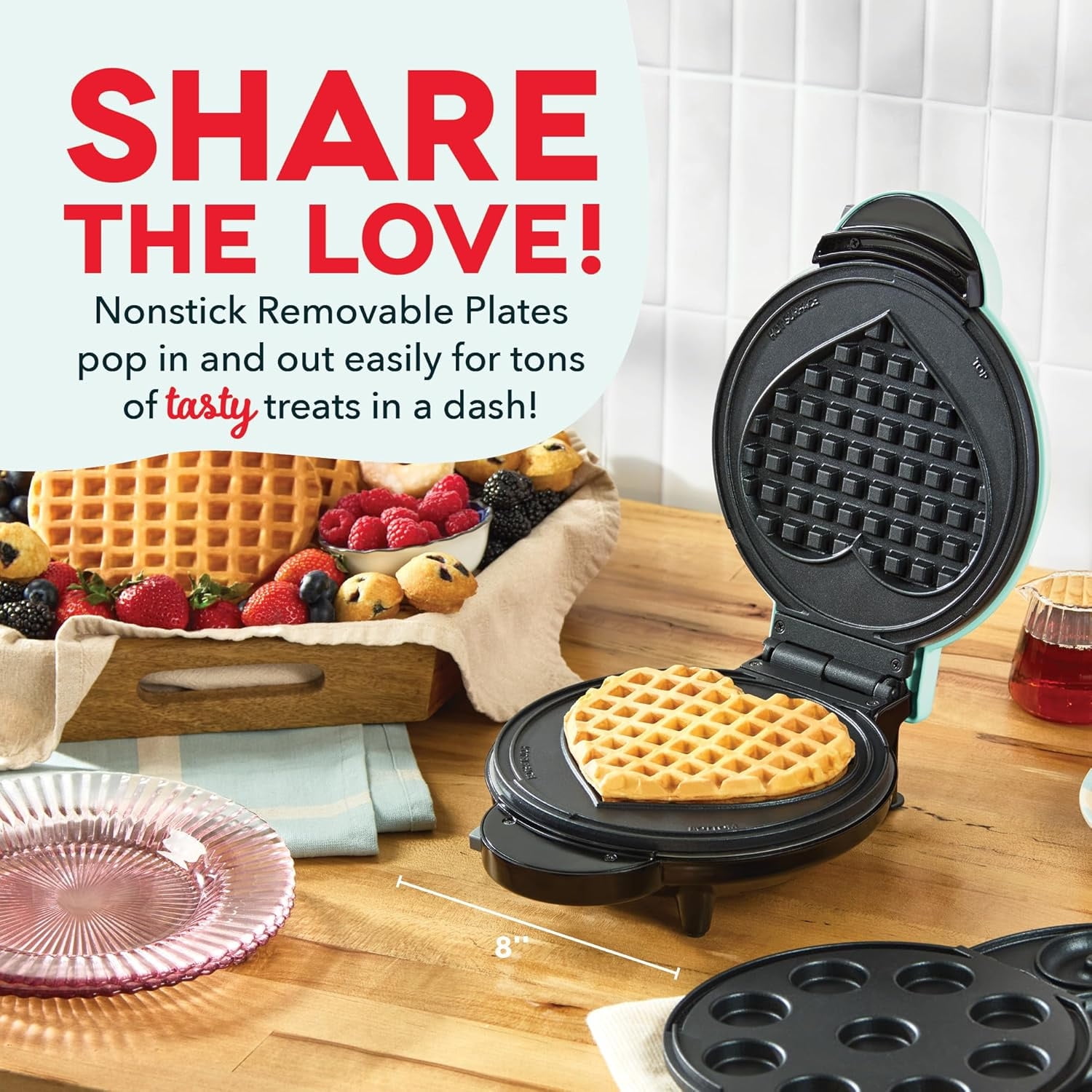 Treat Maker System, Mini Donuts, Heart Shaped Waffle, Mini Cupcakes - Aqua