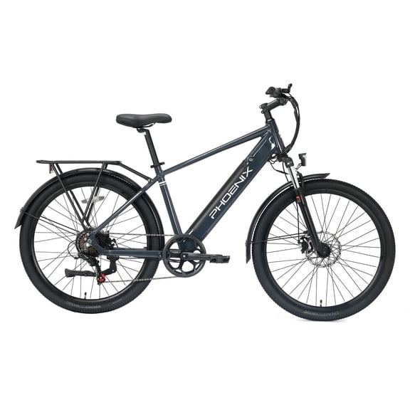 Phoenix Step-Over 27.5" Front Suspension Adult Electric Bike 350W 36V/10.4AH Shimano 7-Speed Disc Brake UL2271/UL2849 Certified, Run Time: 25-40 Miles