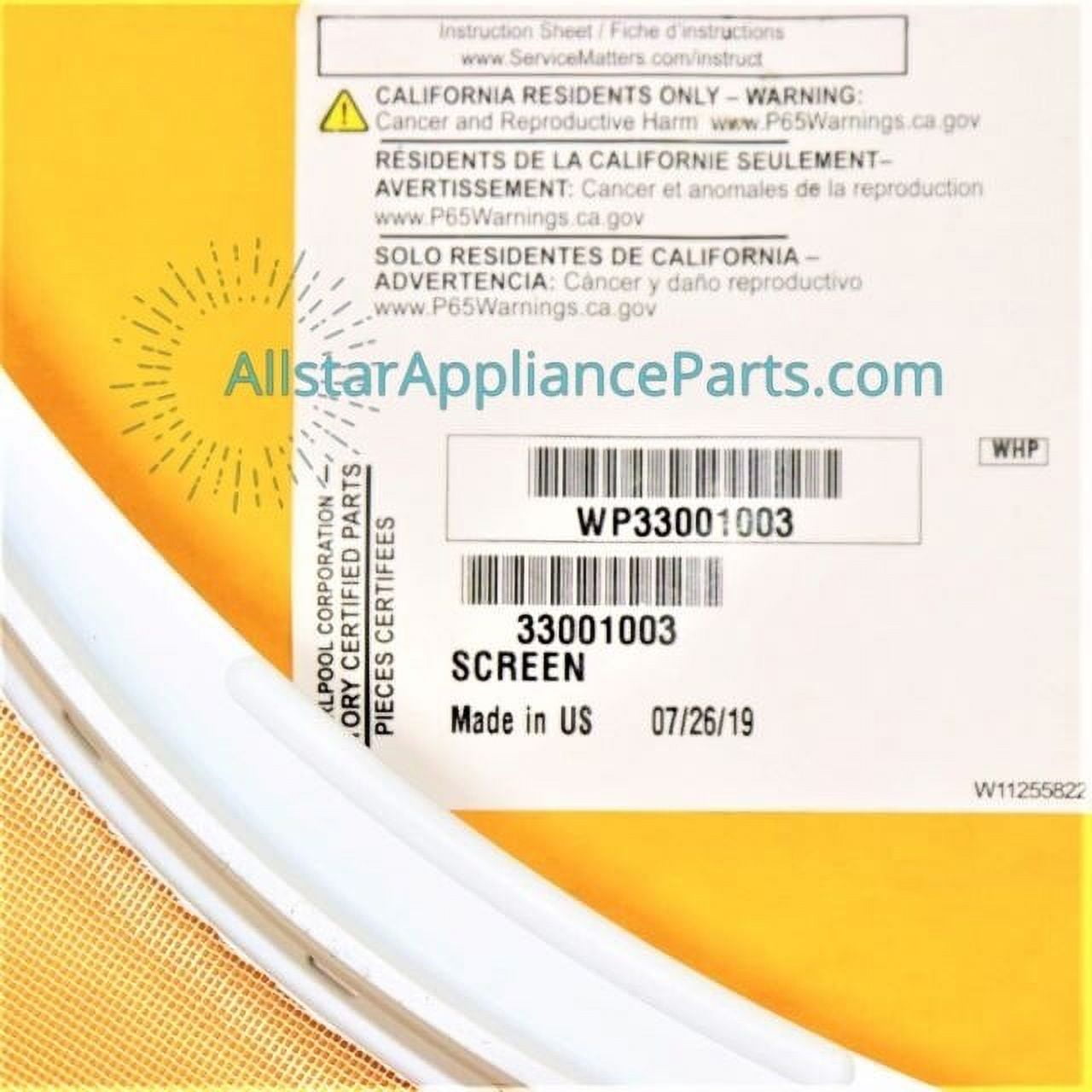 Whirlpool WPLWP33001003 Ryer Lint Filter