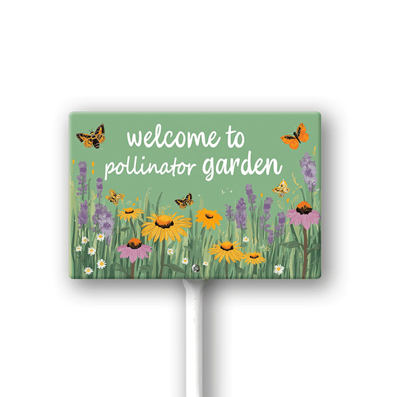 Eveokoki Welcome To Pollinator Garden Signs for Yard with Stake, Sturdy Aluminum Statement Plaque Sign Decoration for Yard Garden Lawn Outdoor,12x8 inch