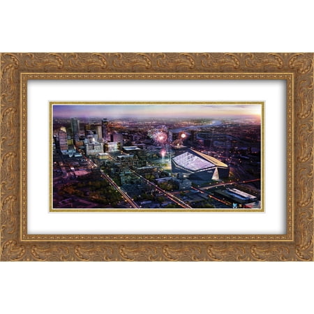 U.S. Bank Stadium 2x Matted 24x18 Gold Ornate Framed Art Print from the Stadium Series