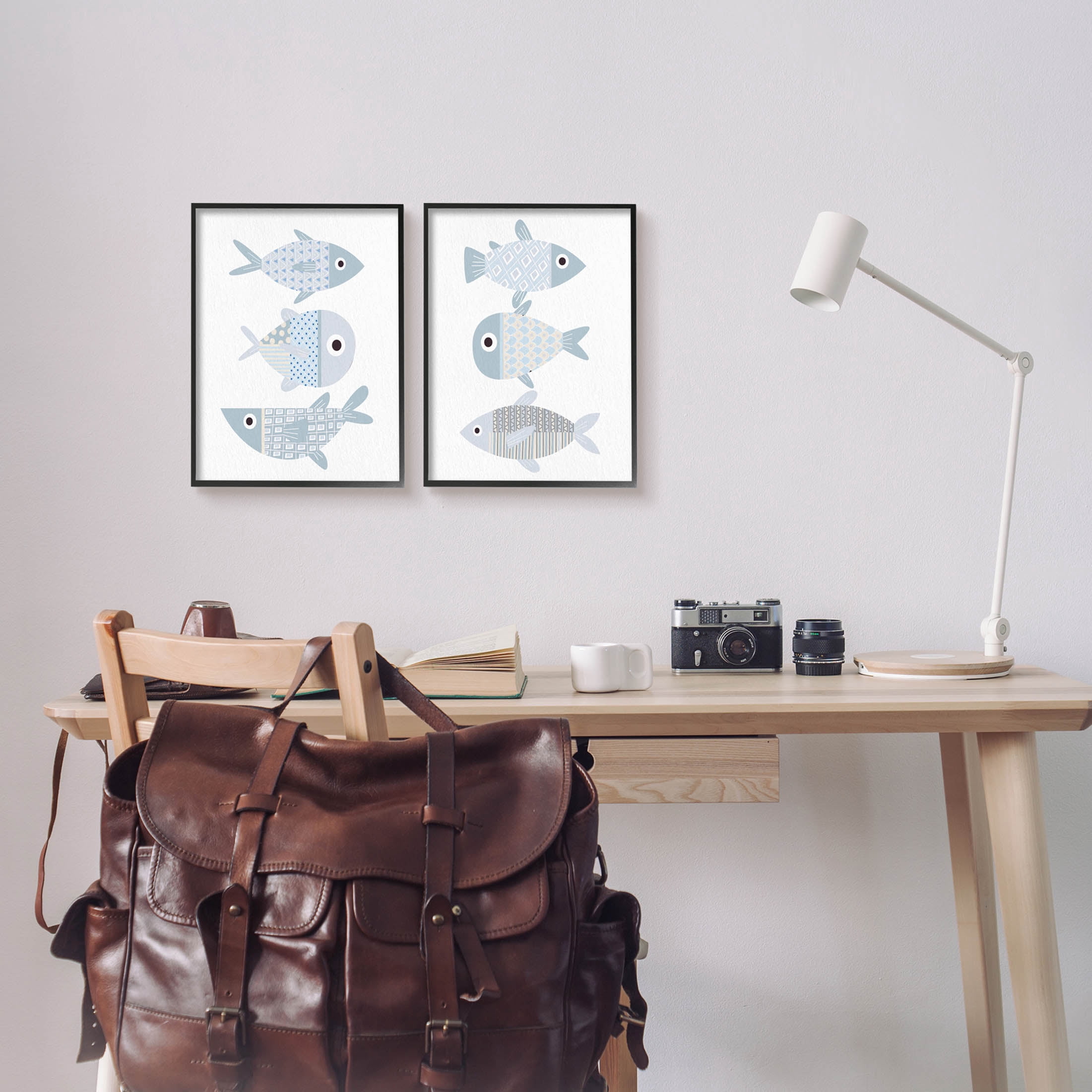 Stupell Industries Whimsical Blue Patterned Fish Graphic Art Black Framed Art Print Wall Art, Set of 2, Design by Kim Allen