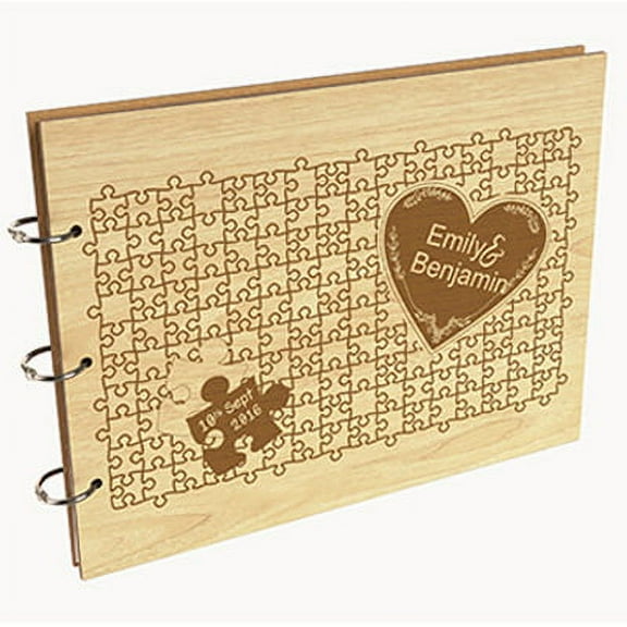 Darling Souvenir Personalized Engraved Laser Cut Wedding Guest Book Wooden Cover Sign-in Book Registry Guestbook Scrapbook-IL