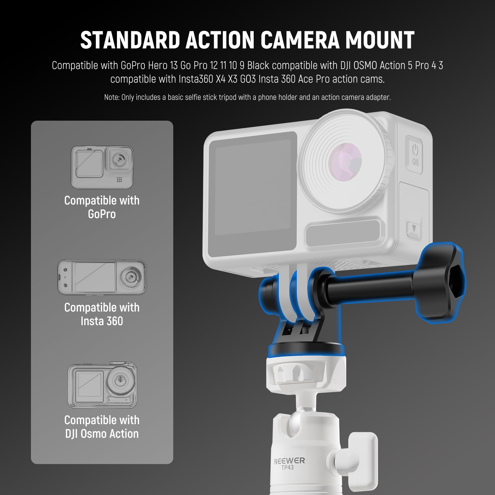 Neewer TP43 Mini Desktop Tripod - 360° Ball Head, for iPhone/GoPro/Insta360/DJI, Metal Stand for Webcam/Vlogging (White)