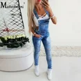 thumbnail image 4 of Monos vaqueros desgastados con bolsillos decorados a la moda para mujer 2020, monos casuales de una pieza con pierna ajustada y pantalones vaqueros desgastados, ropa de otoño, 4 of 4