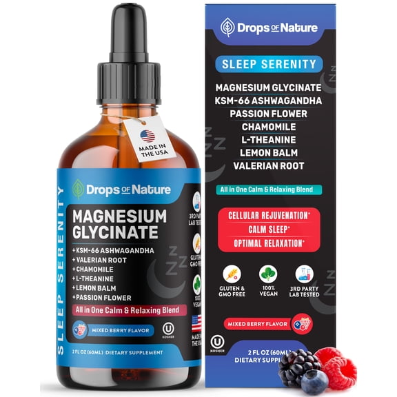 Drops of Nature Magnesium with L-Theanine Liquid Supplement, Cognitive Support, Mixed Berry, 2 fl oz