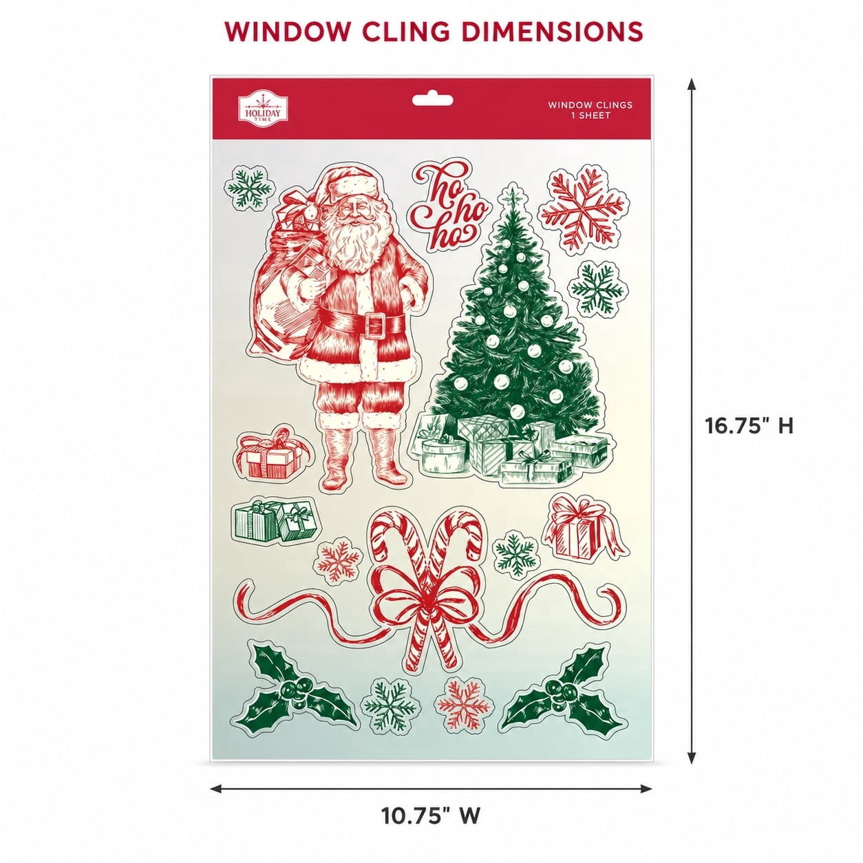 Vintage Santa Christmas Window Clings, Multicolor, 10.8" x 16.8", by Holiday Time