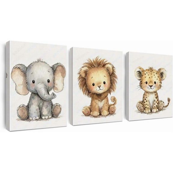 Wall Art Canvas Painting,Set of 3 Jungle Wildlife Canvas Art Prints featuring Playful Cheetah Lion Elephant for Home Decor Living Room Bedroom Gifts and Art Display Unframed